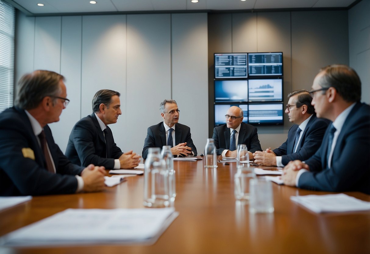 A group of officials discuss international gas market regulations in a conference room in the Netherlands